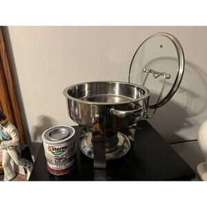 Round Chafing Dish w/ Glass Lid, Lid Holder & Extra Sterno